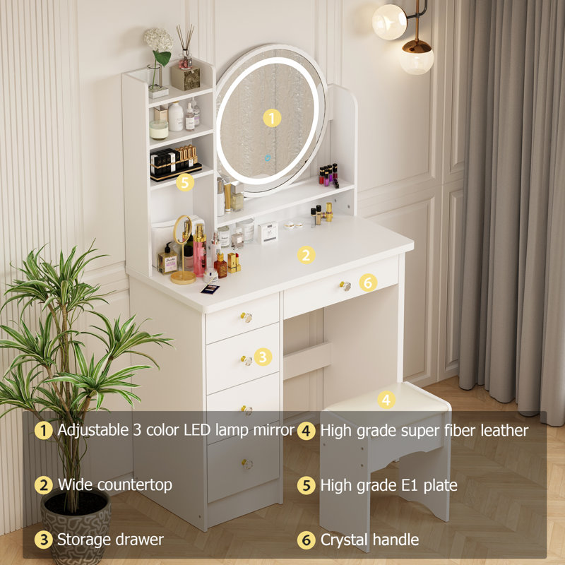 Wade Logan Hermanson Vanity Set with Mirror Reviews Wayfair
